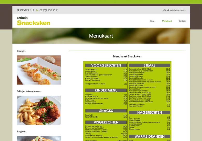 Venosites webdesign Affligem - Snacksken Asse Menu